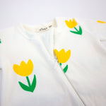Cotton Baby Rib Zipper Footie - Yellow Tulips Print - Cream - Joy