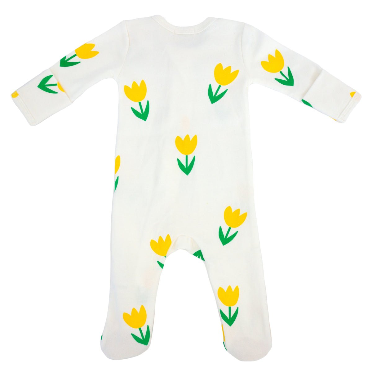 Cotton Baby Rib Zipper Footie - Yellow Tulips Print - Cream - Joy