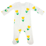 Cotton Baby Rib Zipper Footie - Yellow Tulips Print - Cream - Joy