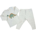 Dinosaur Terry Applique - Two Piece Set - Heather Gray - Joy