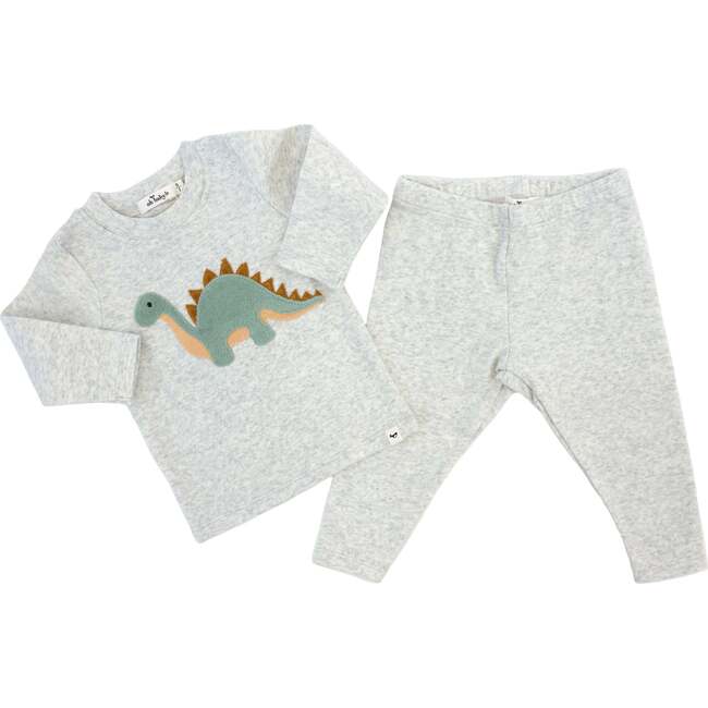 Dinosaur Terry Applique - Two Piece Set - Heather Gray - Joy