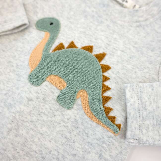 Dinosaur Terry Applique - Two Piece Set - Heather Gray - Joy
