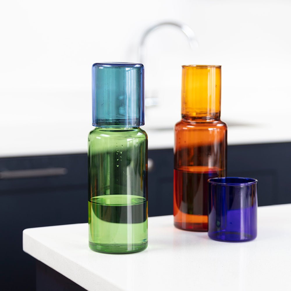 Duo Tone Glass Carafe - Amber/Cobalt - Joy