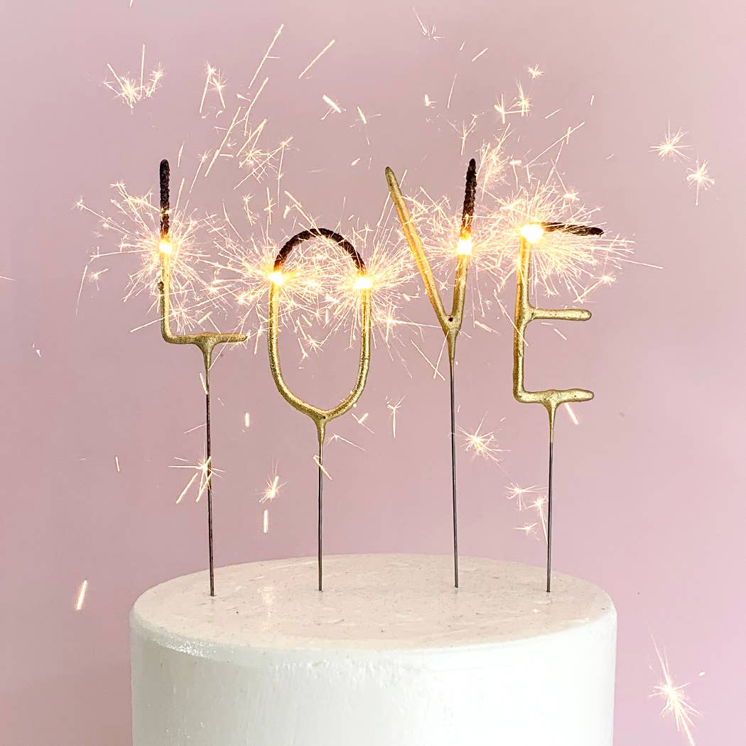 Gold "Love" Letter Sparkler Wands - Set of 4 - Joy