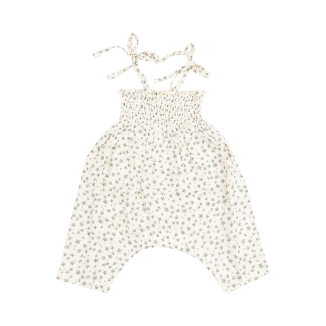 Jadeite Simple Floral Tie Strap Smocked Romper - Joy