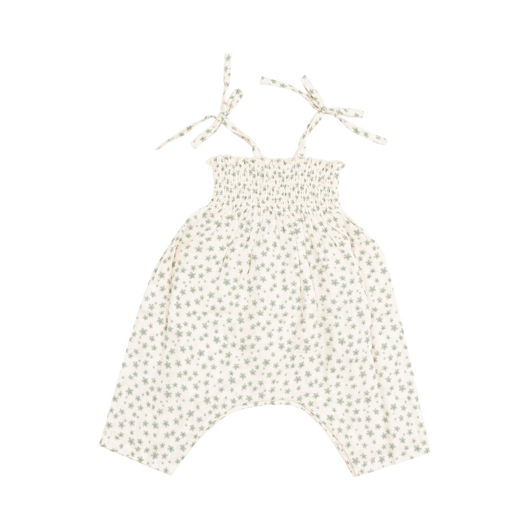 Jadeite Simple Floral Tie Strap Smocked Romper - Joy