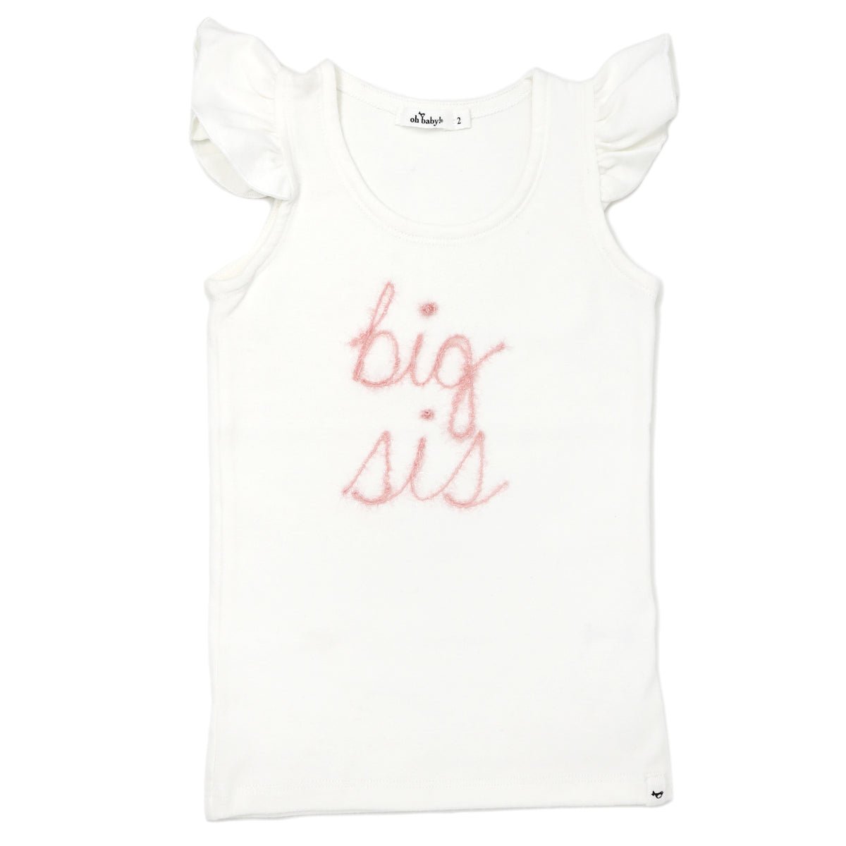 Pink Eyelash Flutter Sleeve Tank - "big sis" - Cream - Joy