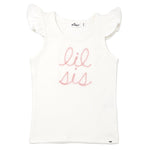 Pink Eyelash Flutter Sleeve Tank - "lil sis" - Cream - Joy