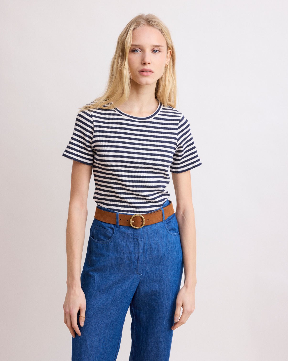 Teofila T-Shirt - Ecru & Navy - Joy