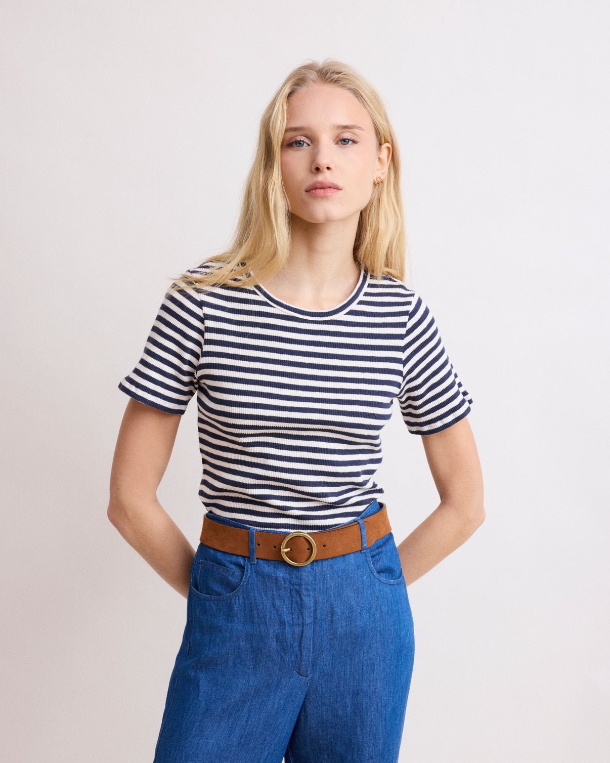 Teofila T-Shirt - Ecru & Navy - Joy
