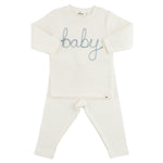 Two Piece Set - "Baby" Fog Embroidered - Cream - Joy