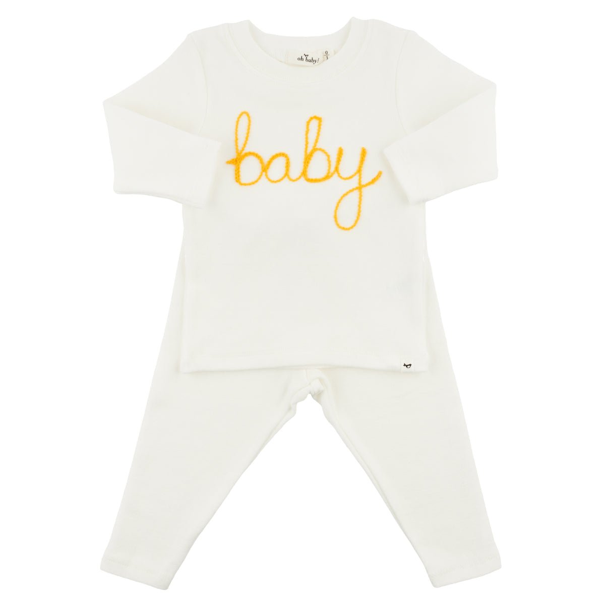 Two Piece Set - "Baby" Golden Embroidered - Cream - Joy