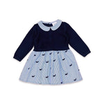 Whale Embroidered Pinstripe Baby Sweater Knit Dress - Joy