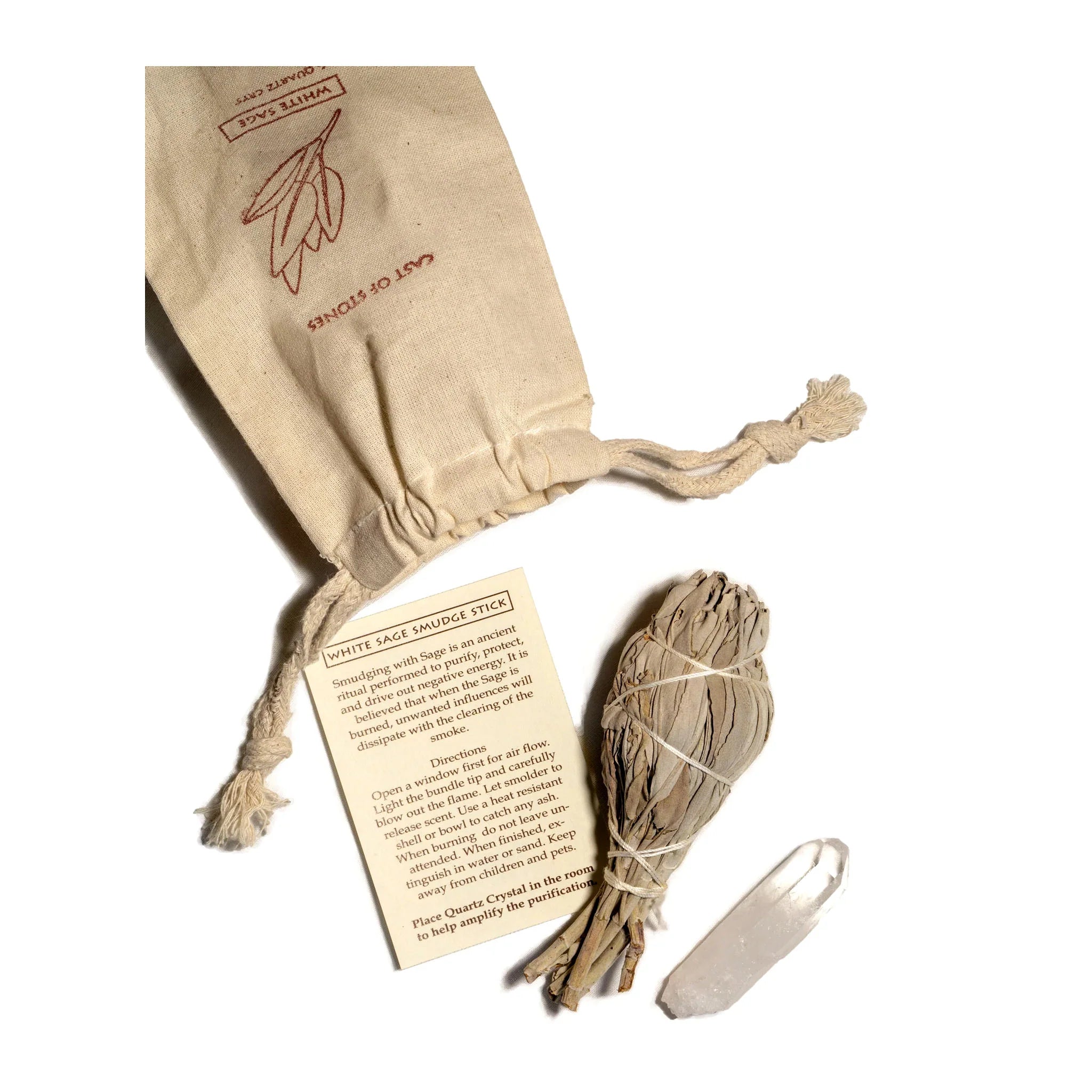 White Sage Smudge Stick & Quartz Crystal Pouch - Joy