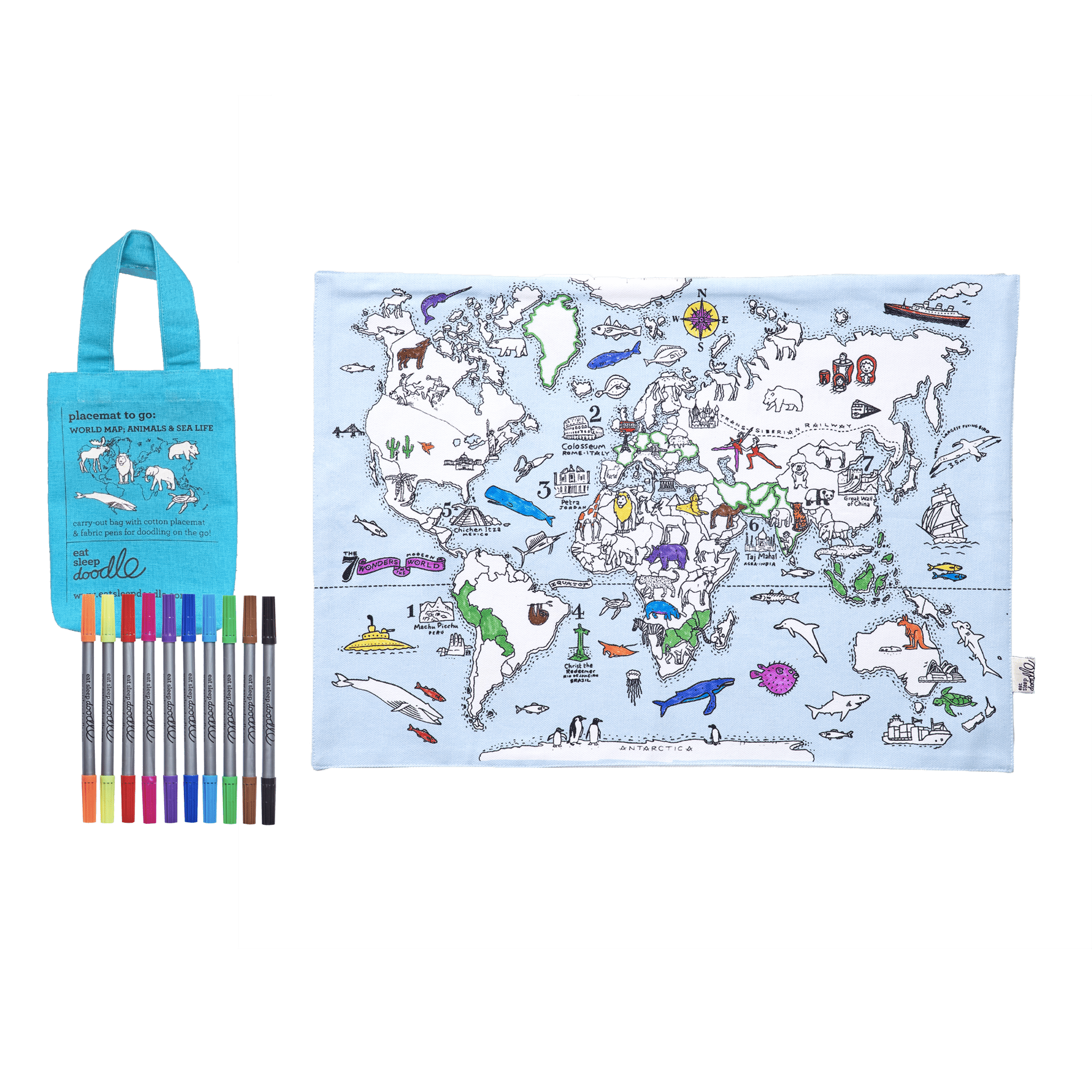 World Map: Animals & Sea Life - Placemat to Go - Joy