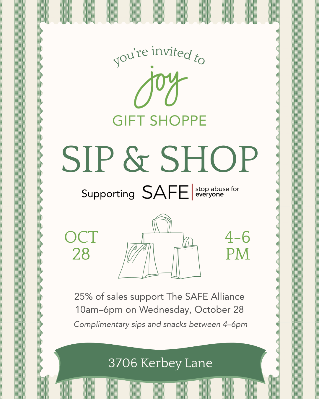 Sip & Shop to Support The SAFE Alliance