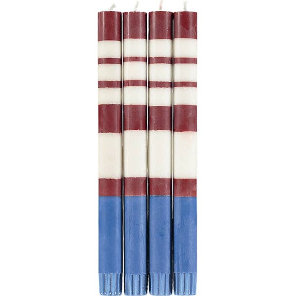 3 Colors Striped Candles: Guardsman Red, Pearl & Royal Blue - Joy Gift Shoppe