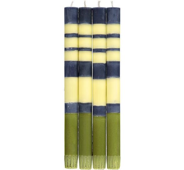 3 Colors Striped Candles: Indigo, Jasmine and Olive - Joy