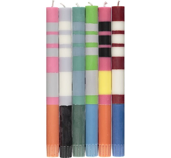 3 Colors Striped Candles: mixed set of 6 - Joy
