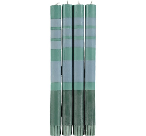 3 Striped Beryl Green, Bokara and Moonstone color Candles - Joy