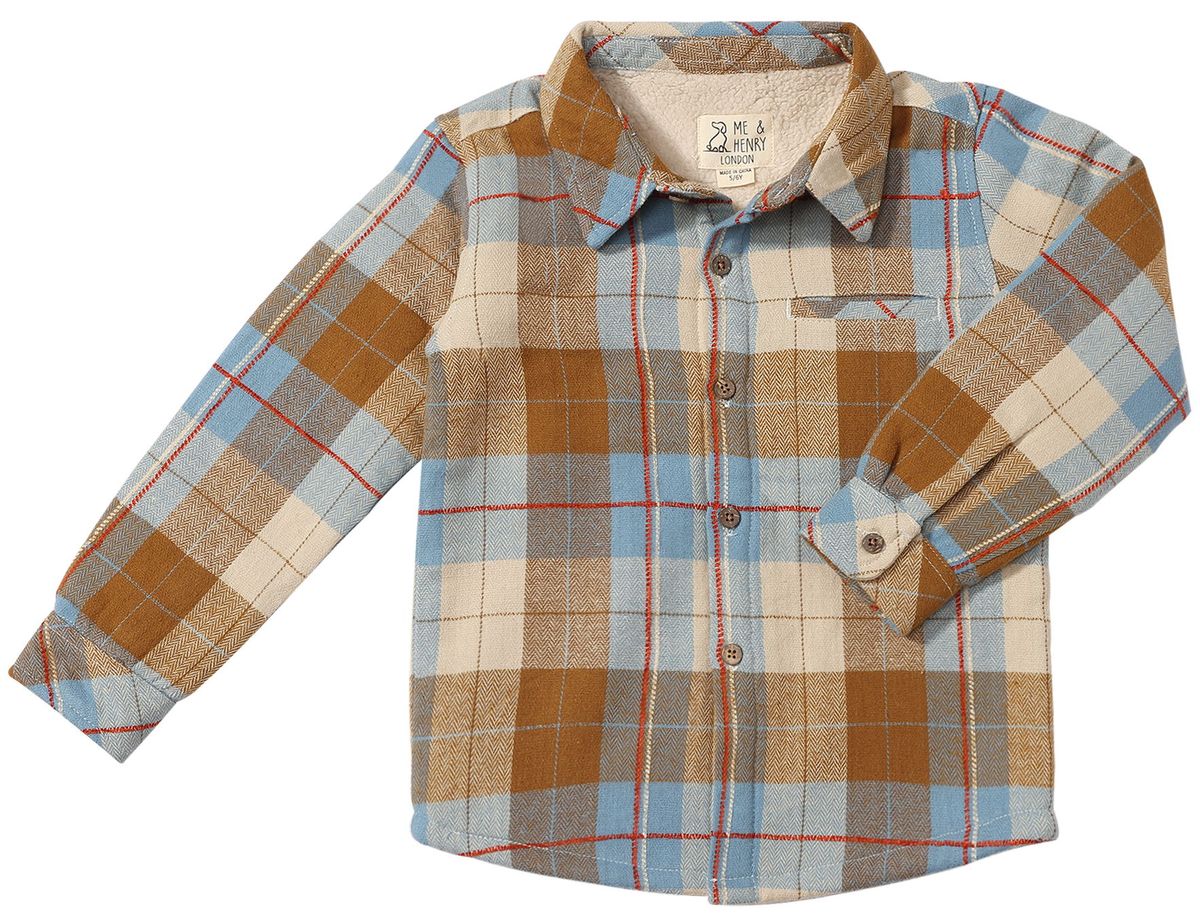 ADVENTURER Beige/Brown Plaid Sherpa Lined Shirt - Boys - Joy