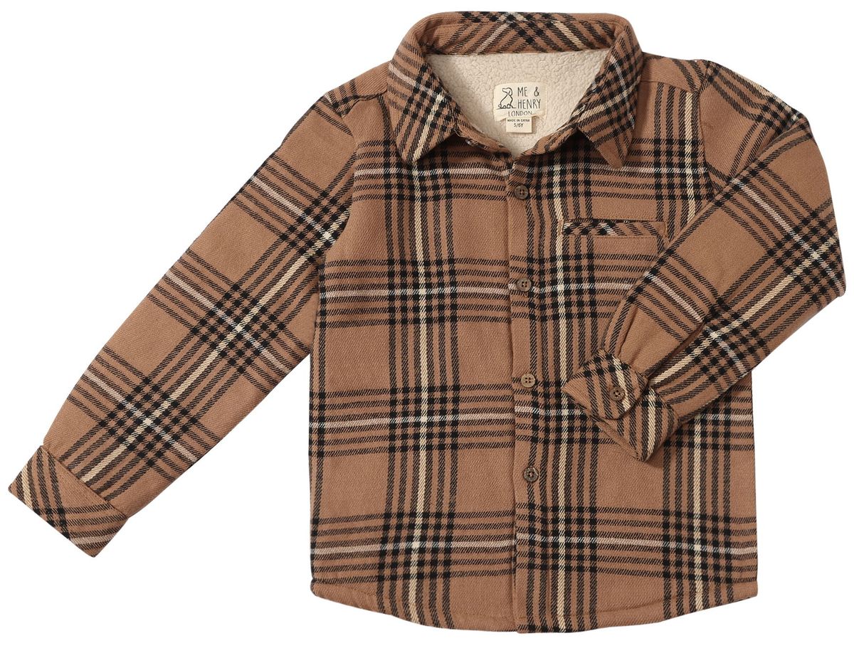 ADVENTURER Brown/Black Plaid Sherpa Lined Shirt - Boys - Joy
