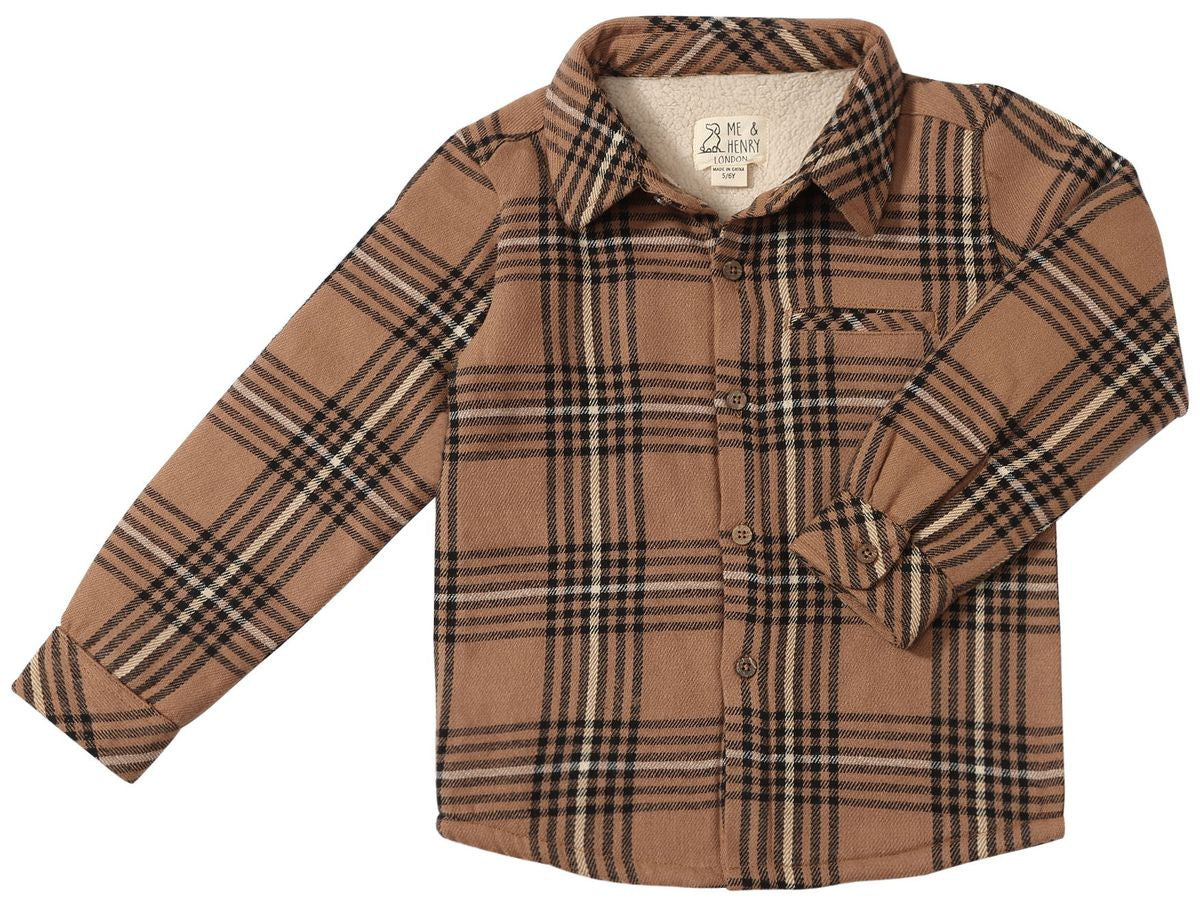 ADVENTURER Brown/Black Plaid Sherpa Lined Shirt - Boys - Joy