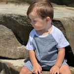 AFLOAT Heathered Navy Raglan Romper - Joy