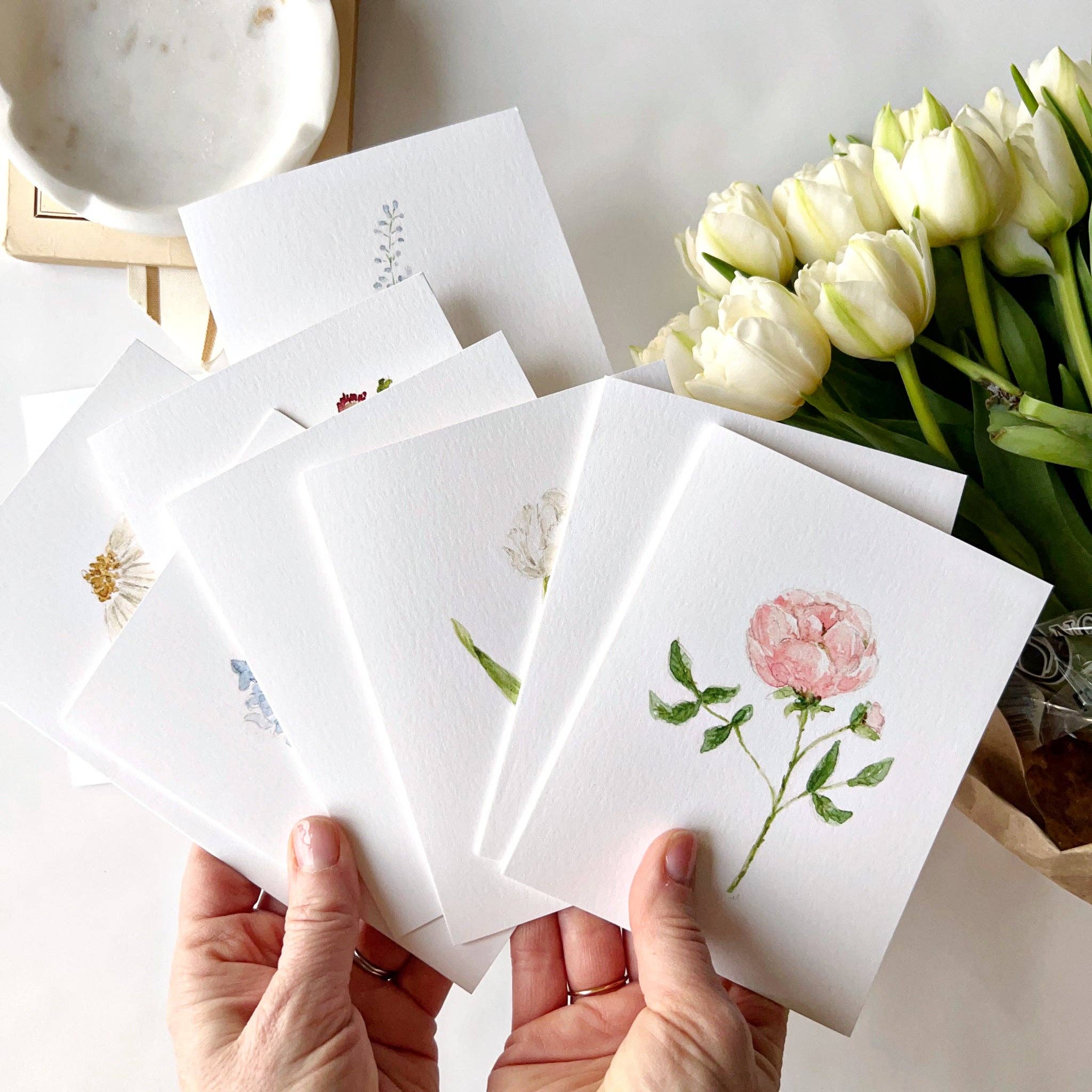 Assorted garden flowers notecard set - Joy