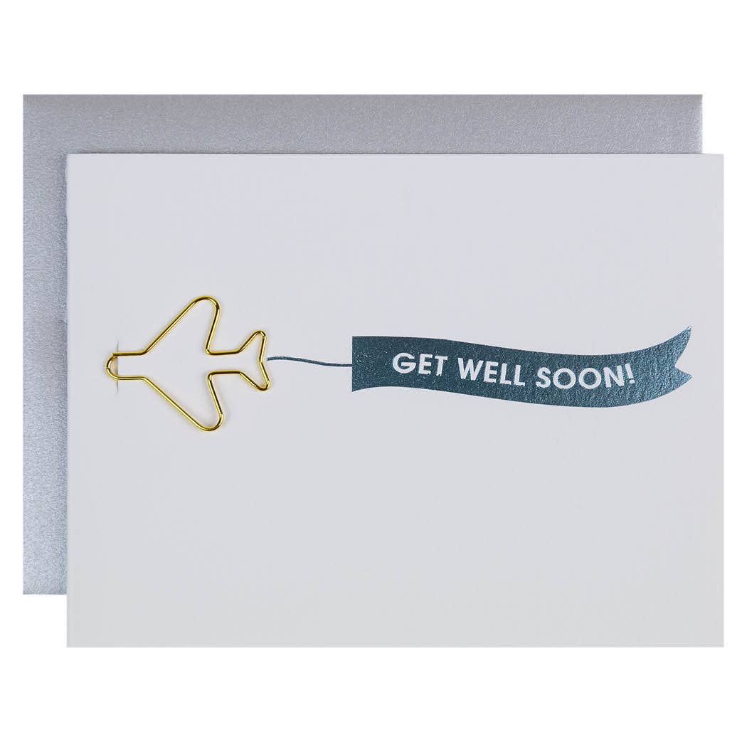 Banner: Get Well Soon Paper Clip Letterpress Card - Joy