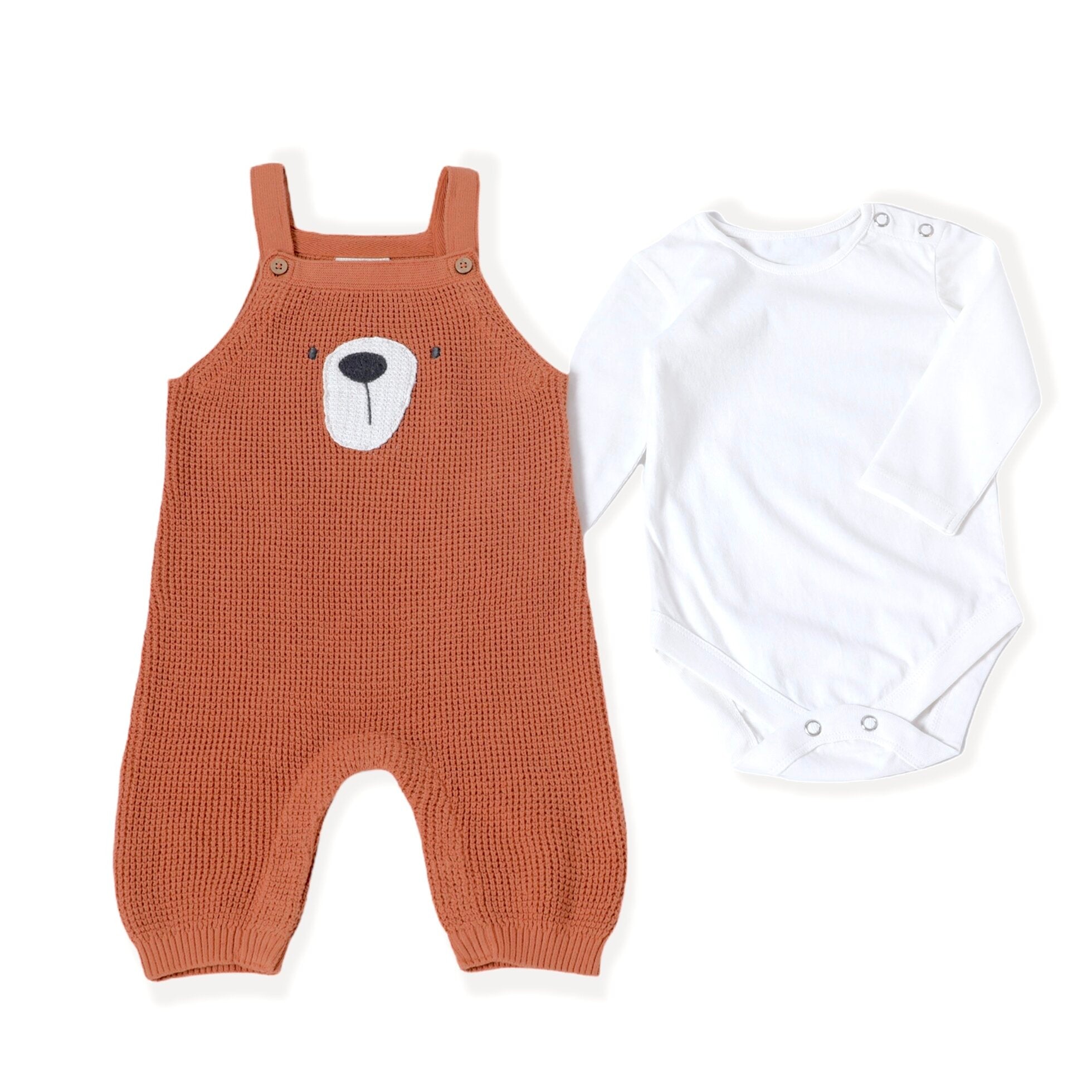 Bear Sweater Knit Overall Romper & Bodysuit Set - Joy