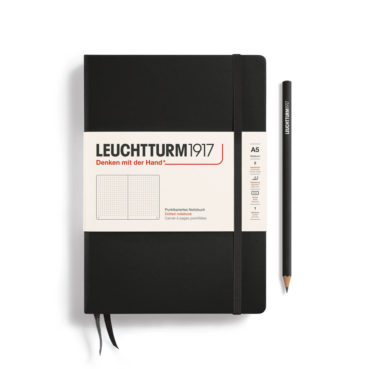 Black Medium Hardcover Notebook - Dotted - Joy