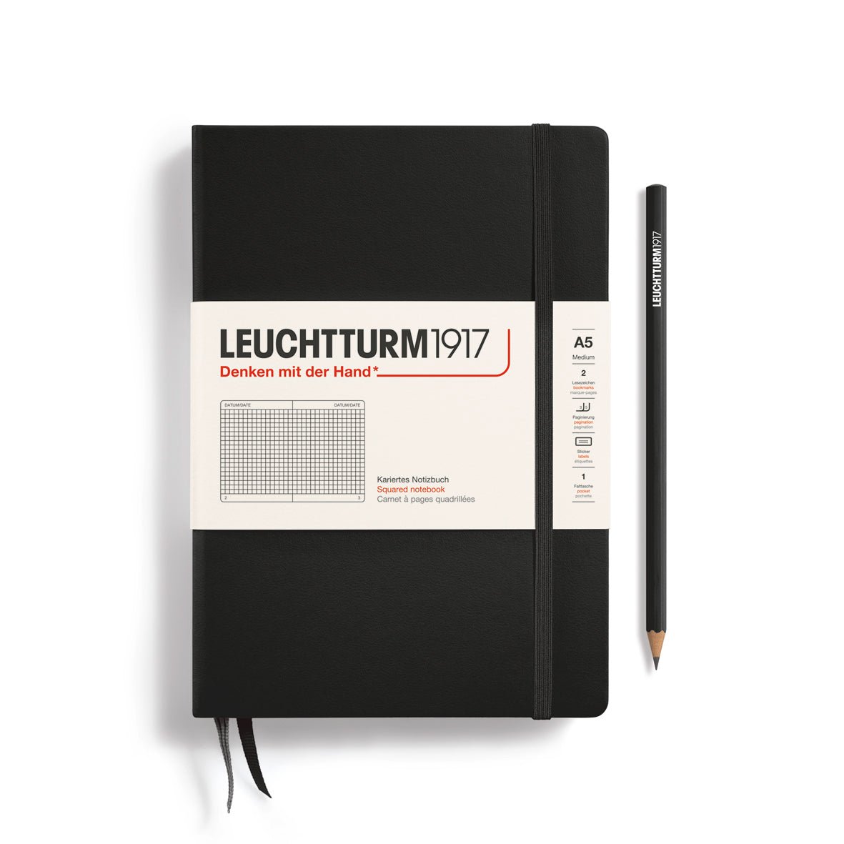 Black Medium Hardcover Notebook - Squared - Joy
