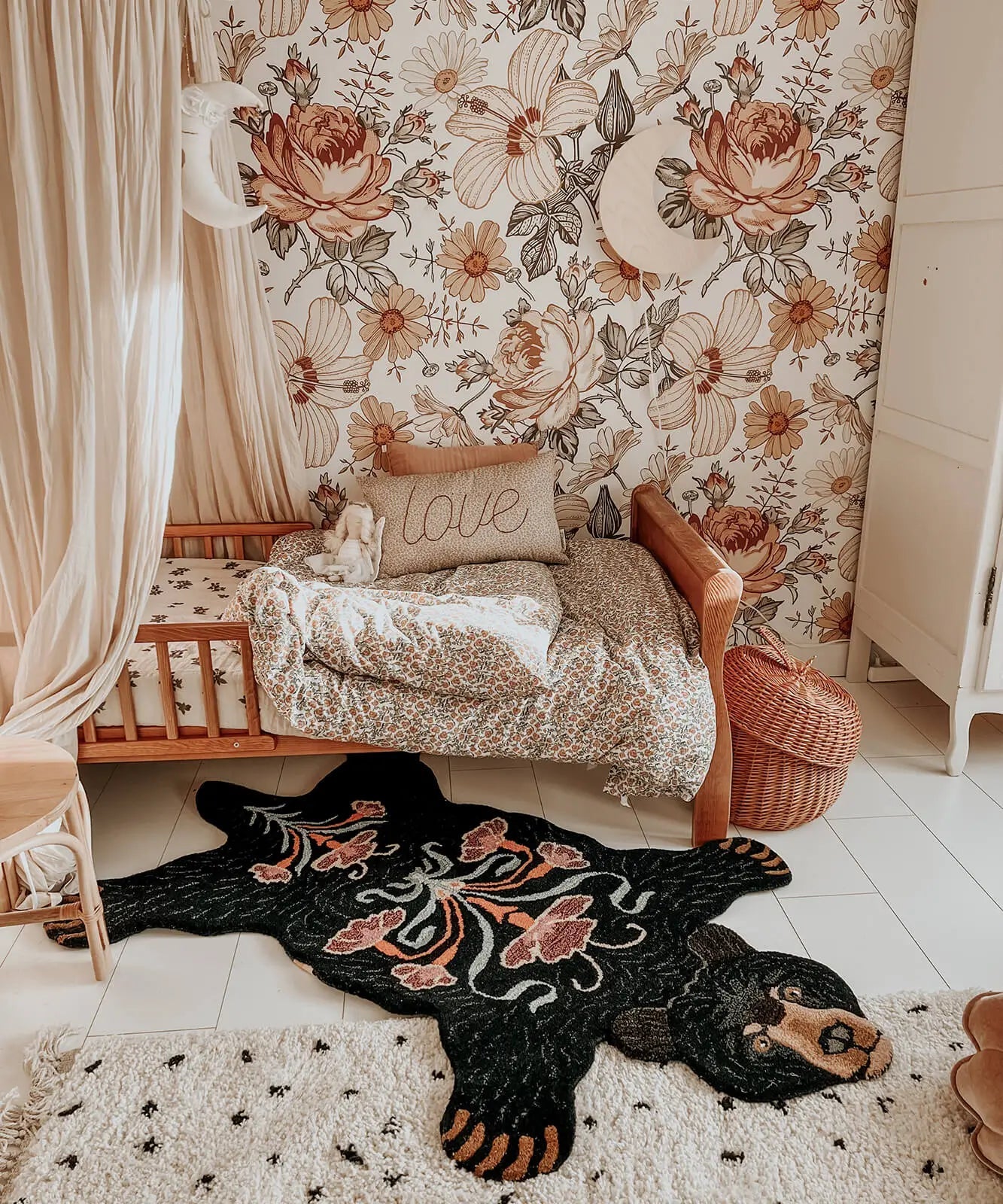 Blooming Black Bear Rug - Joy