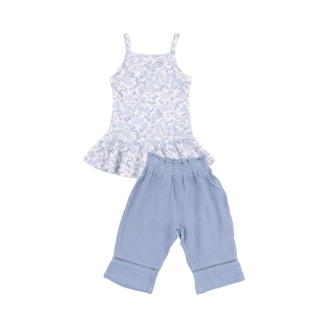 Blue Calico Floral Tank & Smocked Waist Pants - Joy