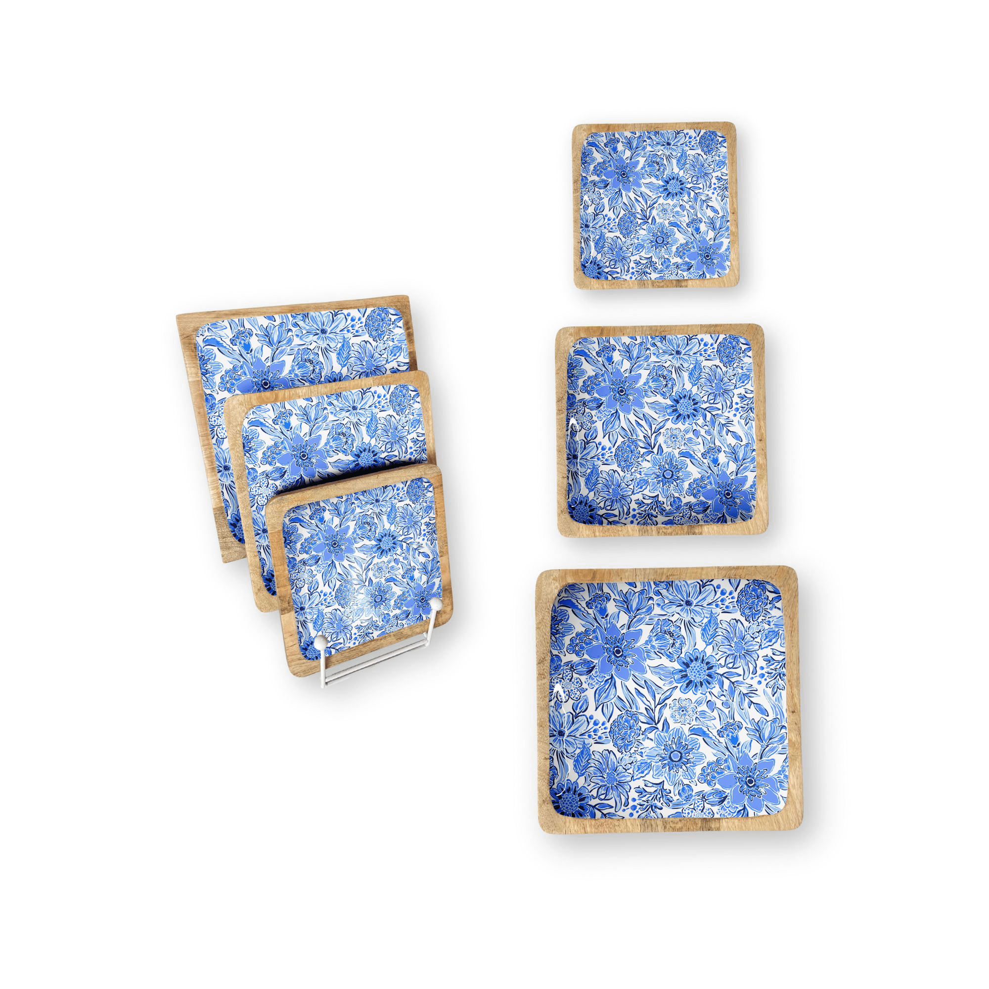 Blue Floral Set of 3 Decorative Square Trays - Joy