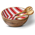Candy Cane 12" Decorative Bowl with Serving Spoons - Joy