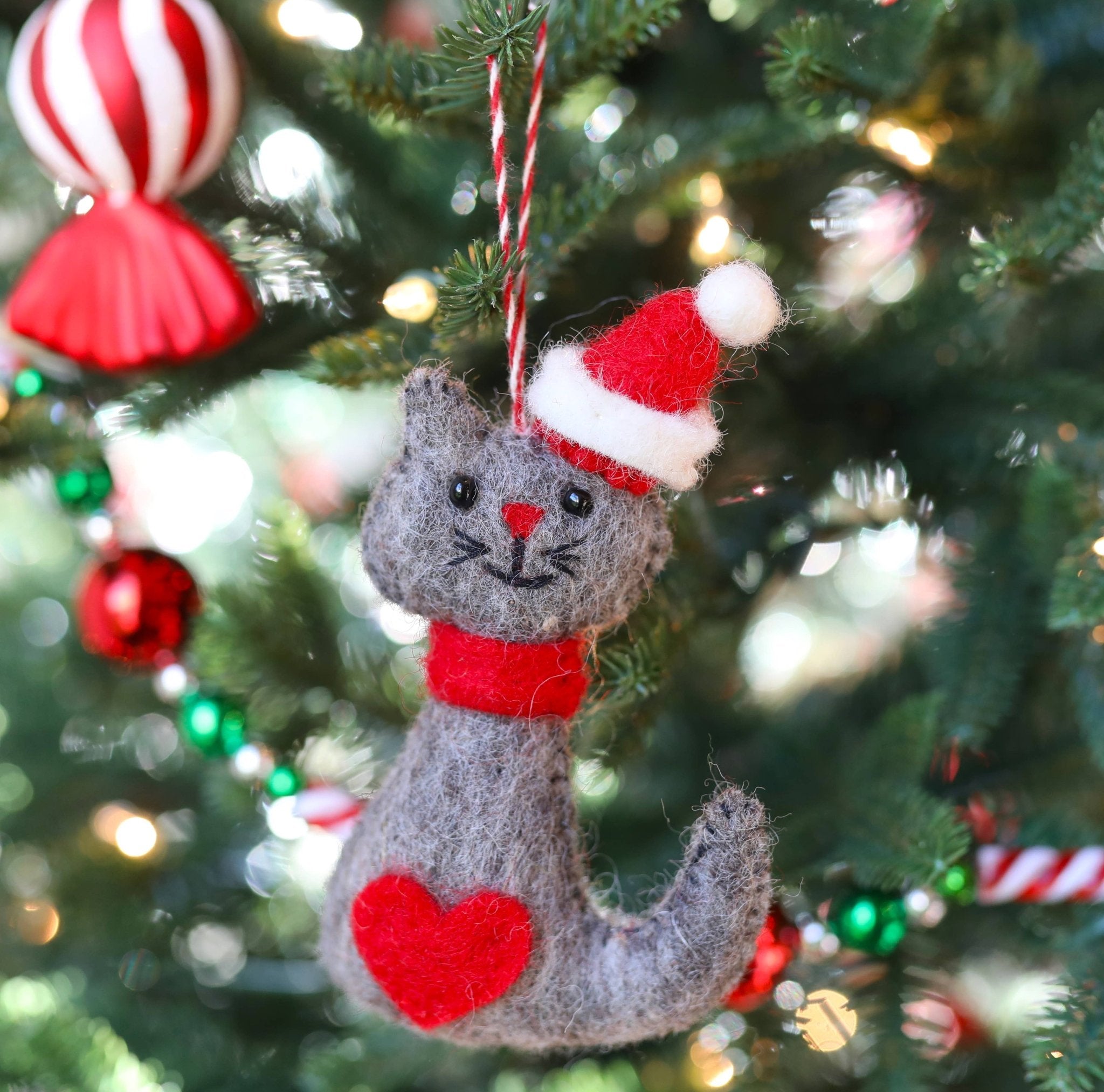 Cat Felt Wool Christmas Ornament - Joy