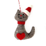 Cat Felt Wool Christmas Ornament - Joy