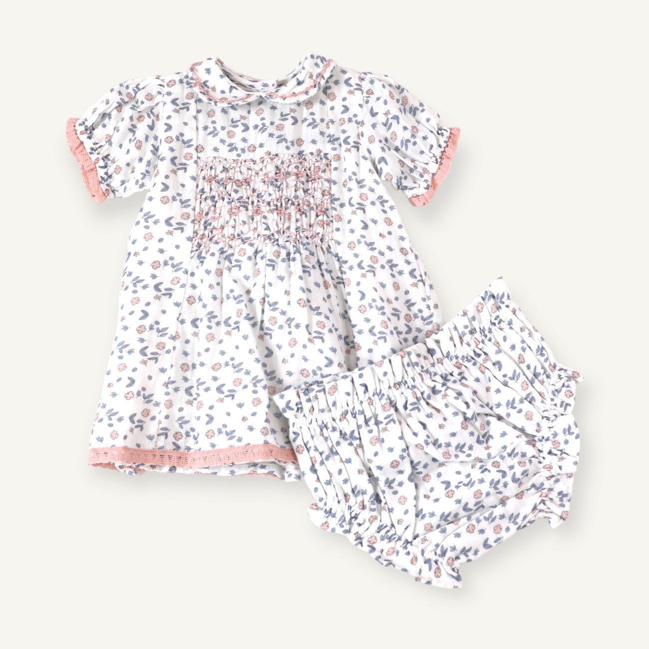 Charlotte Floral Hand - Smocked Baby Dress + Bloomer - Joy