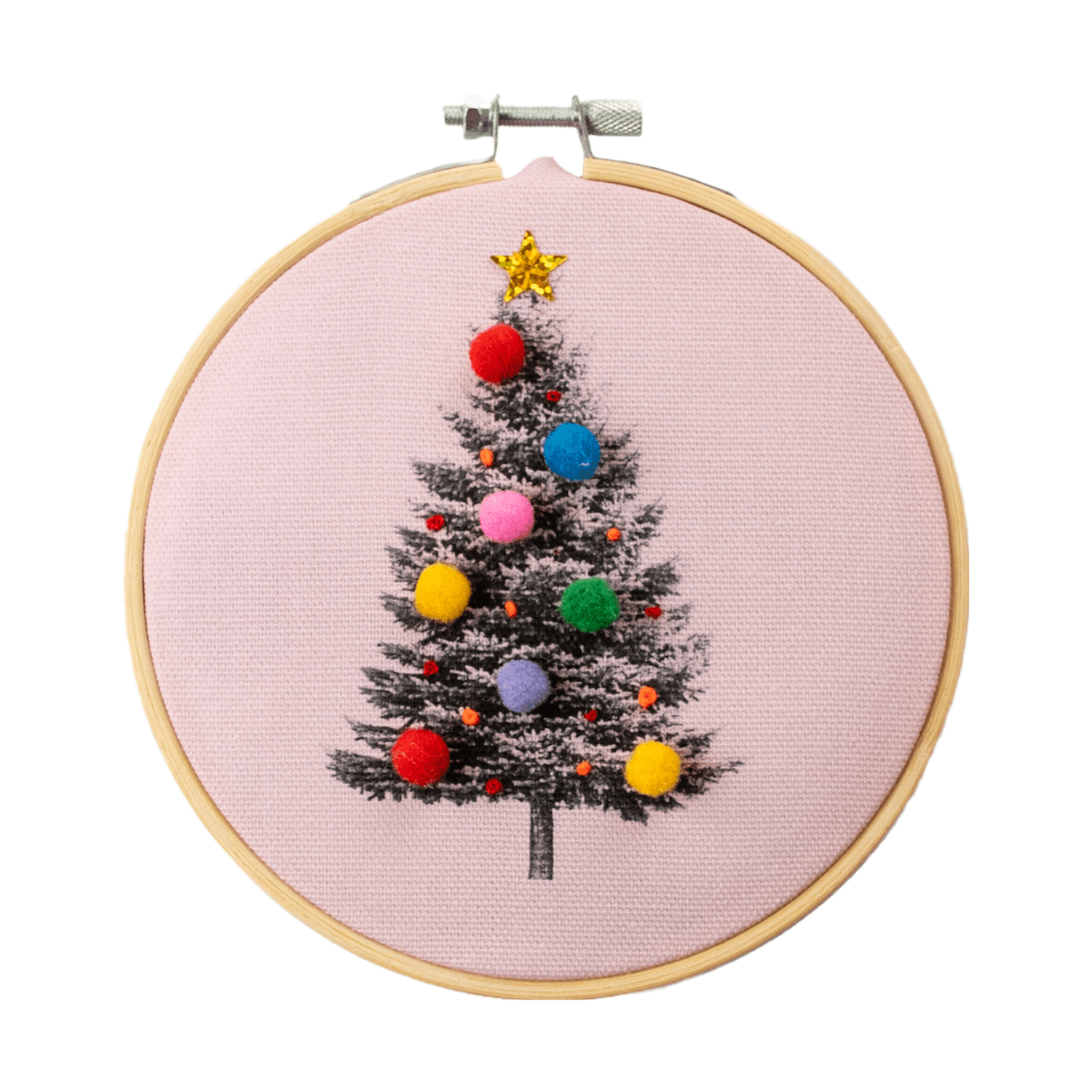 Christmas Tree Embroidery Hoop Kit: Oatmeal - Joy