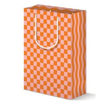 Coral Checkerboard Gift Bags - Joy