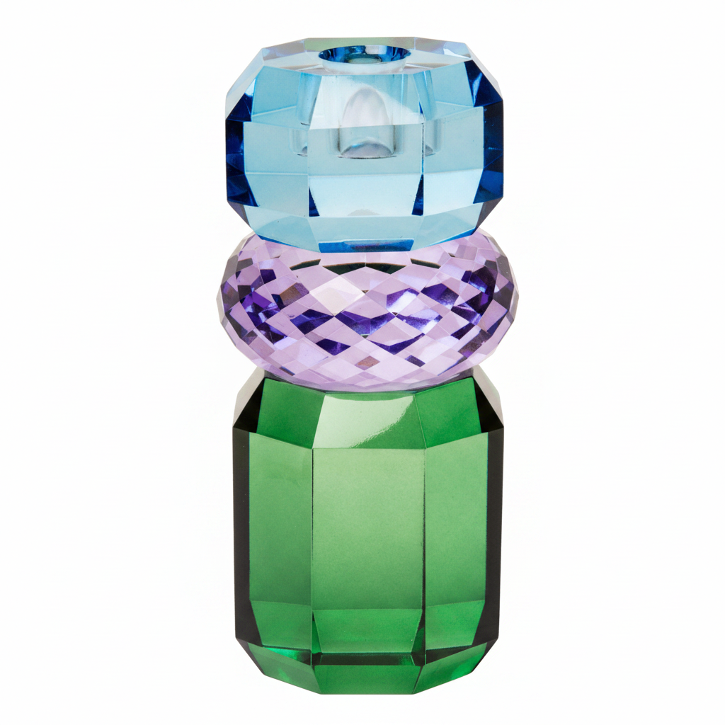 Crystal Candle Holder, Green/Violet/Cobalt - Joy