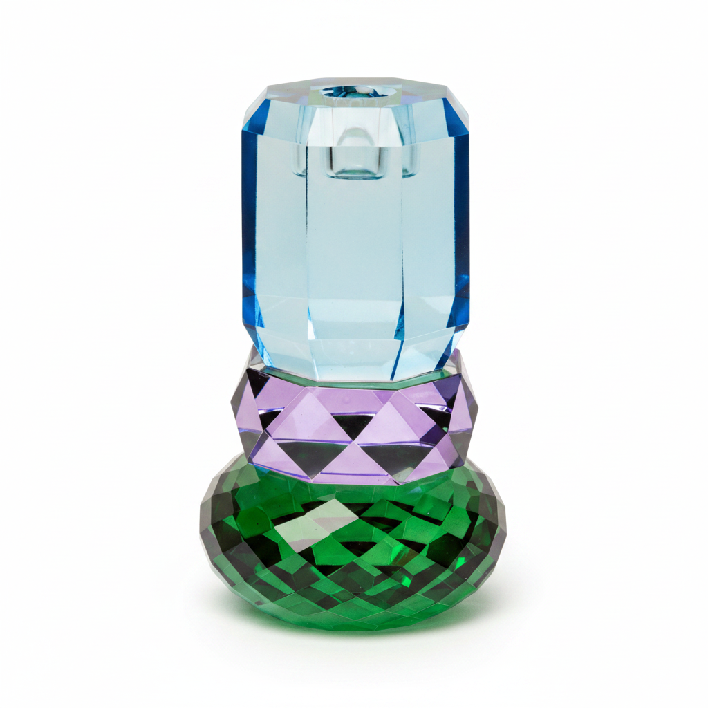 Crystal Candle Holder, Green/Violet/Cobalt - Joy
