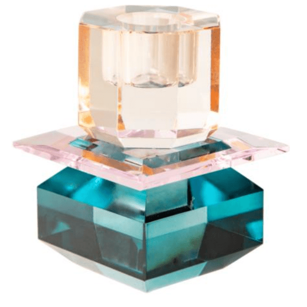 Crystal Candle Holder, Petrol/Pink/Peach - Joy
