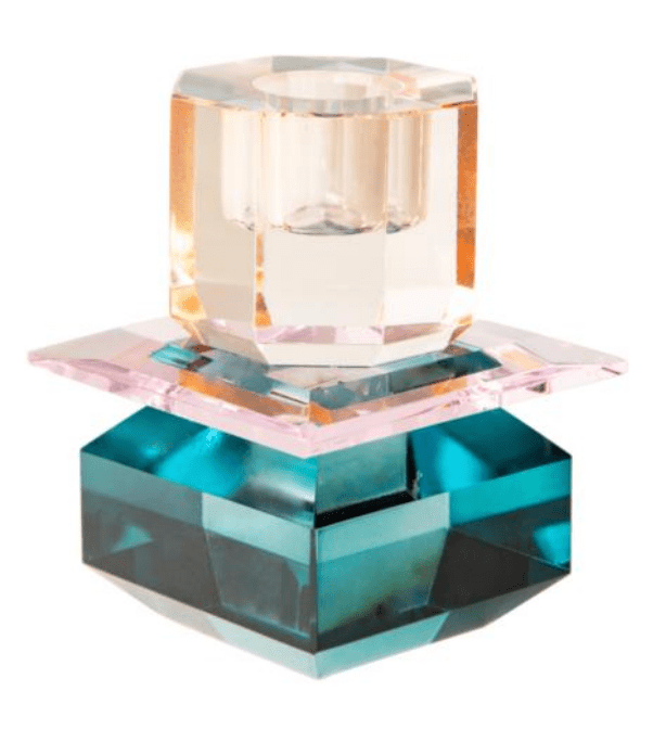 Crystal Candle Holder, Petrol/Pink/Peach - Joy