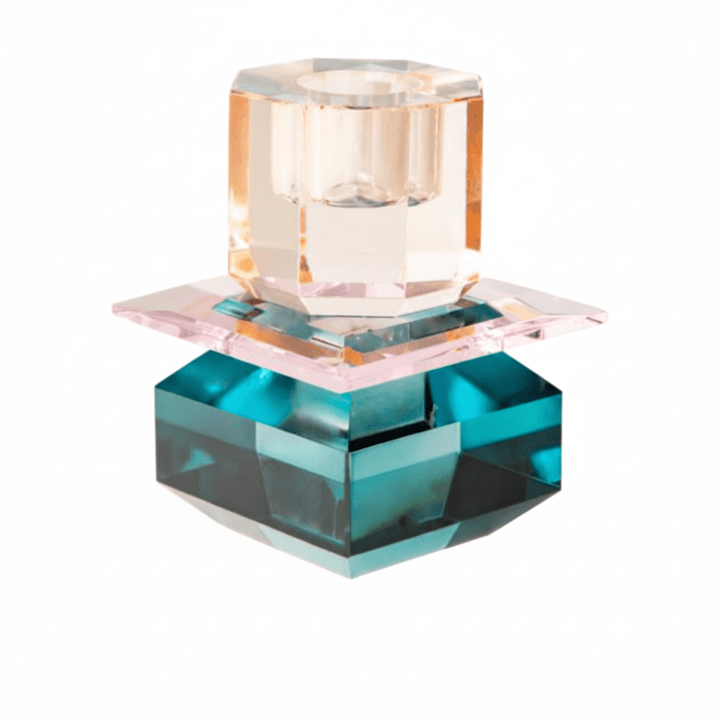 Crystal Candle Holder, Petrol/Pink/Peach - Joy Gift Shoppe