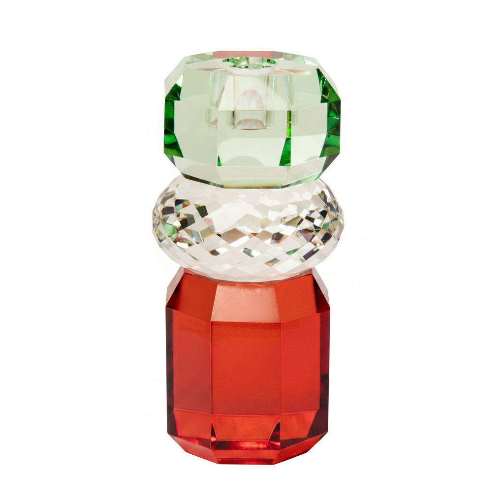 Crystal Candle Holder, Red/Clear/Light Mint - Joy