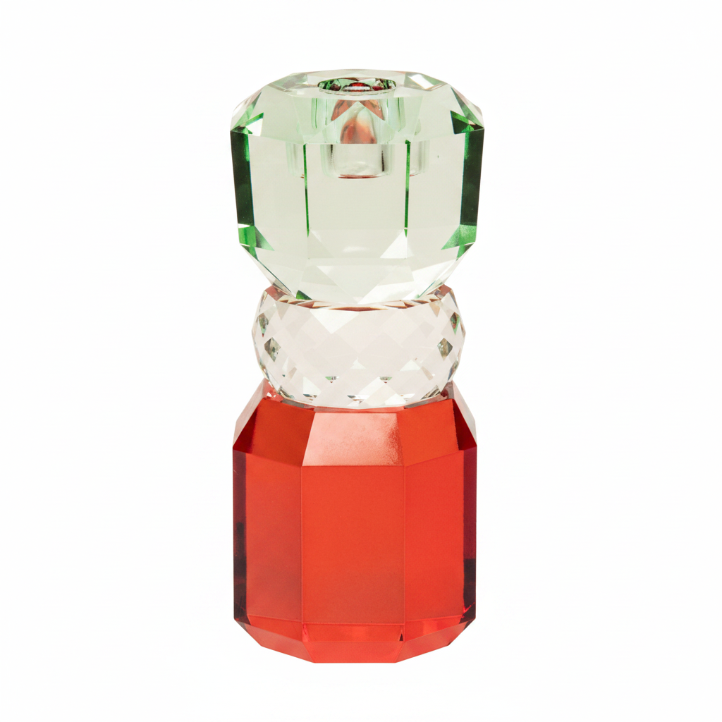 Crystal Candle Holder, Red/Clear/Light Mint - Joy