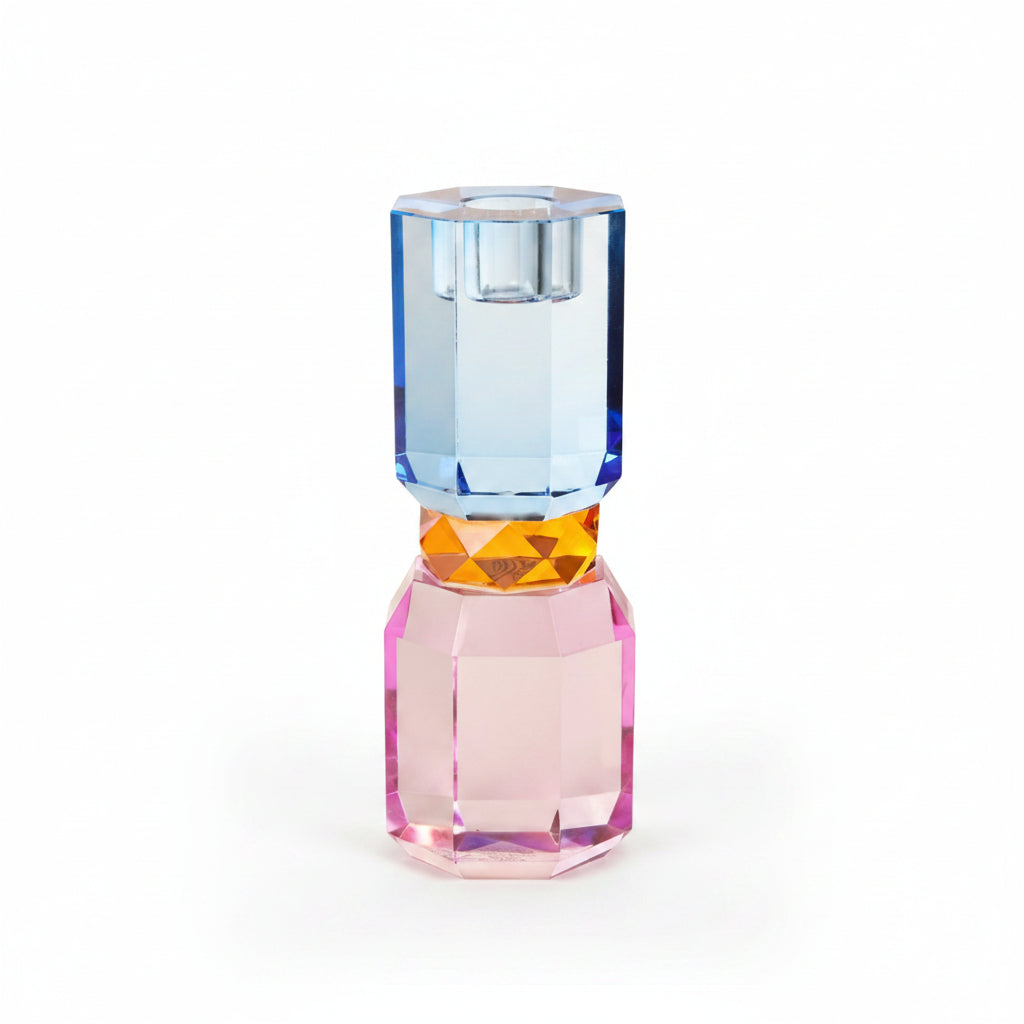 Crystal Candle Holder, Violet/Amber/Cobalt - Joy